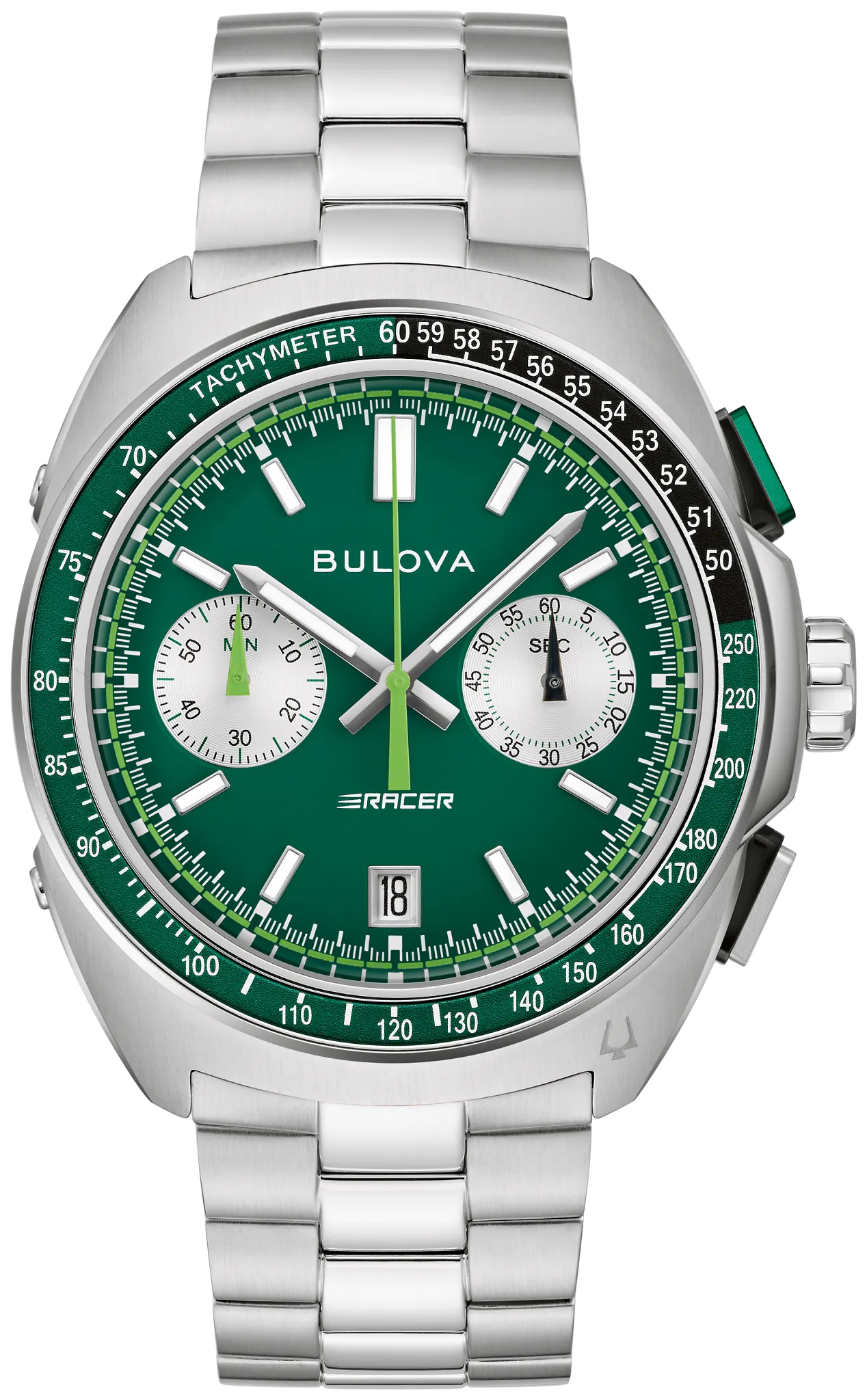 Green Dial Stainless Steel Bracelet Racer Chronograph 98B468 | Bulova